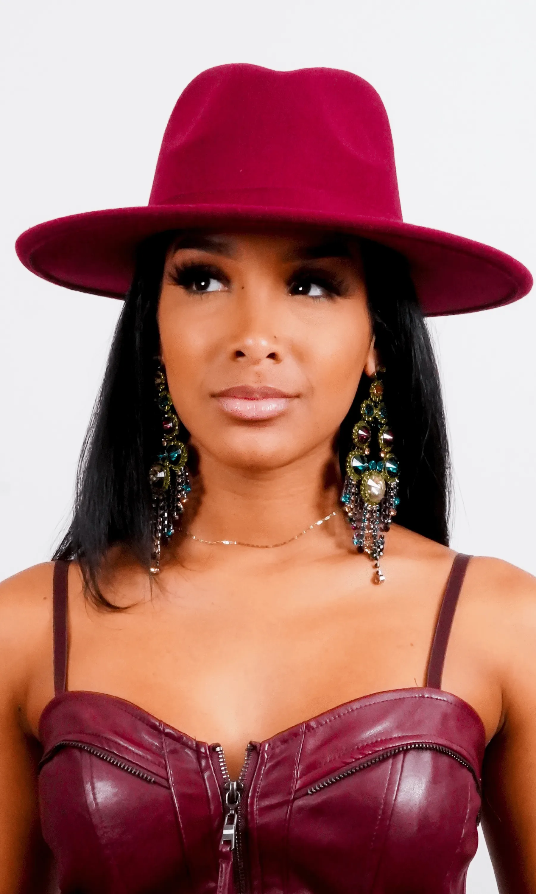 Still Trending | Wide Brim Panama Felt Fedora Hat with Band - Fuchsia