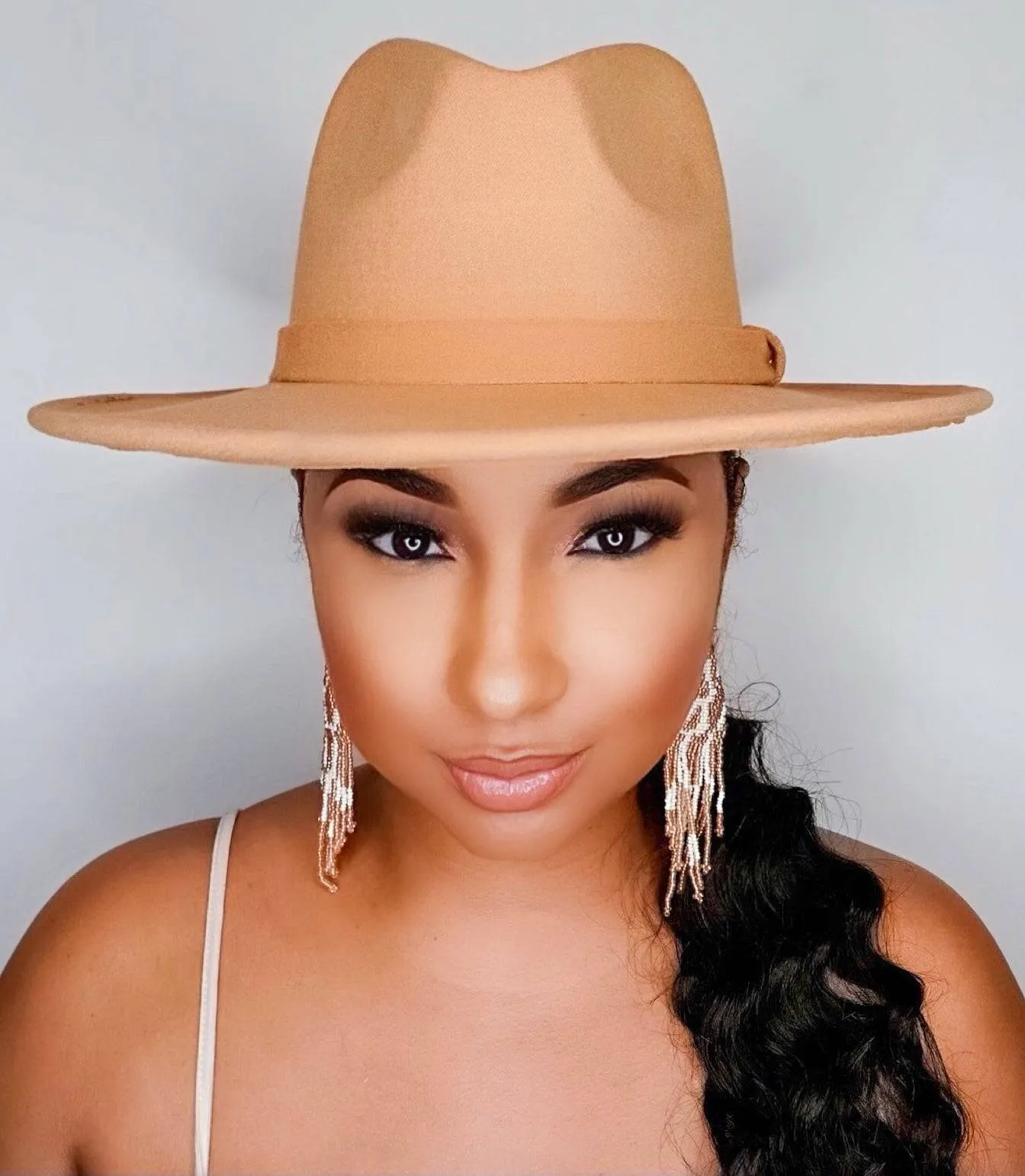 Still Trending | Wide Brim Panama Felt Fedora Hat with Band - Mustard