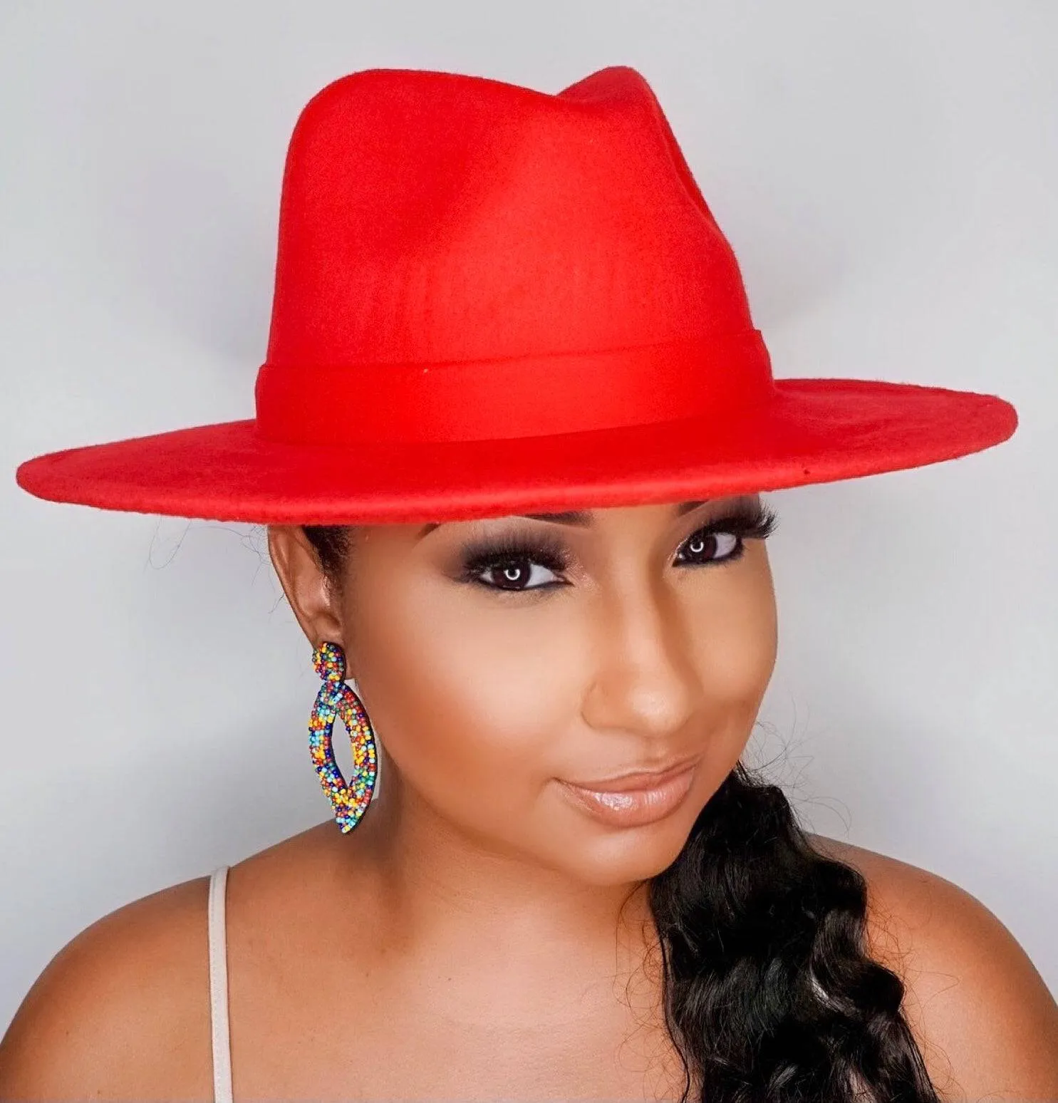 Still Trending | Wide Brim Panama Felt Fedora Hat with Band - Red