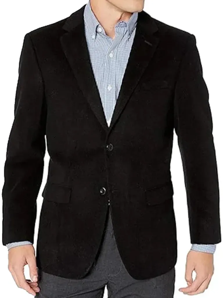 Two Button Suede Leather Black Blazer