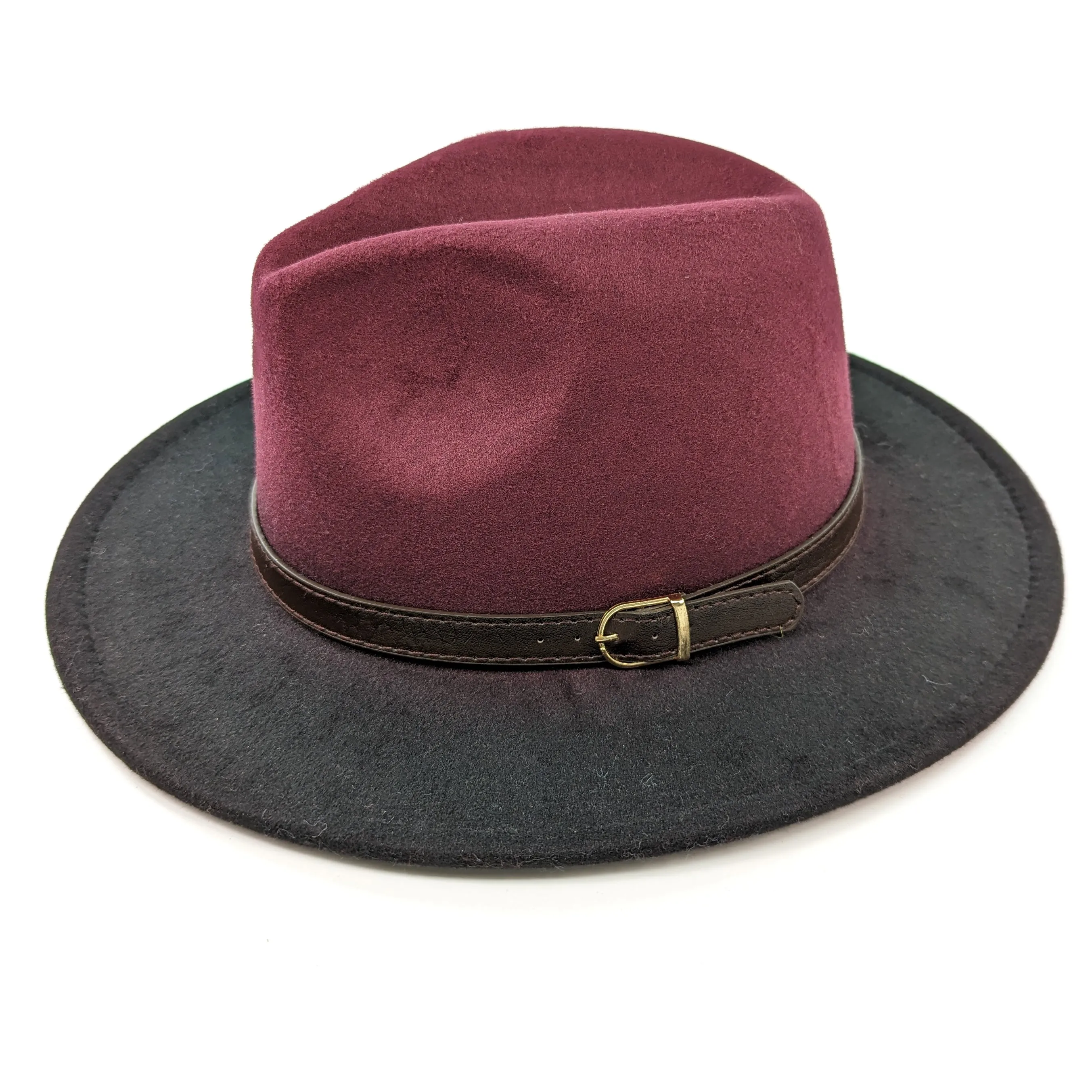 Two Tone Fedora Hat- Maroon / Black