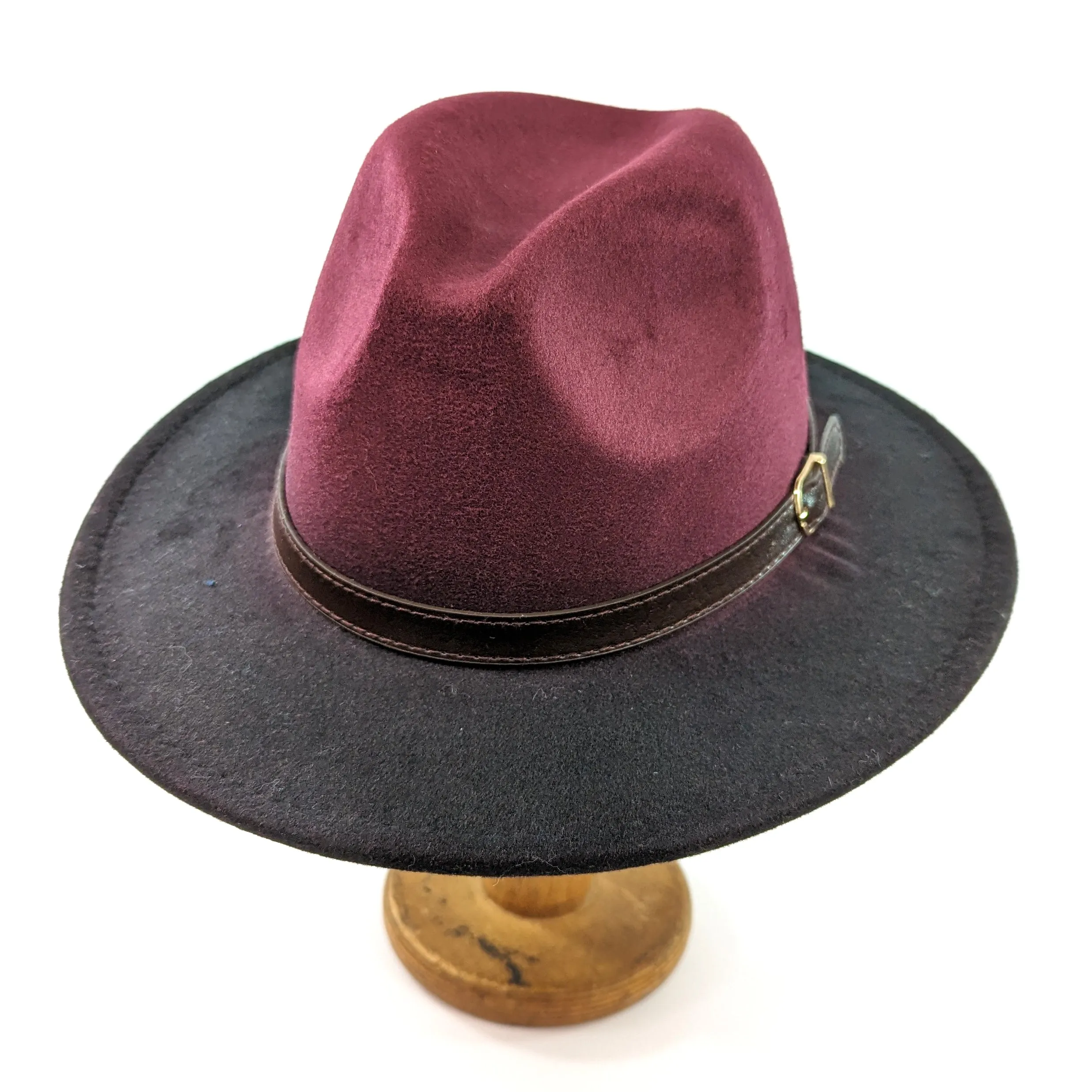 Two Tone Fedora Hat- Maroon / Black