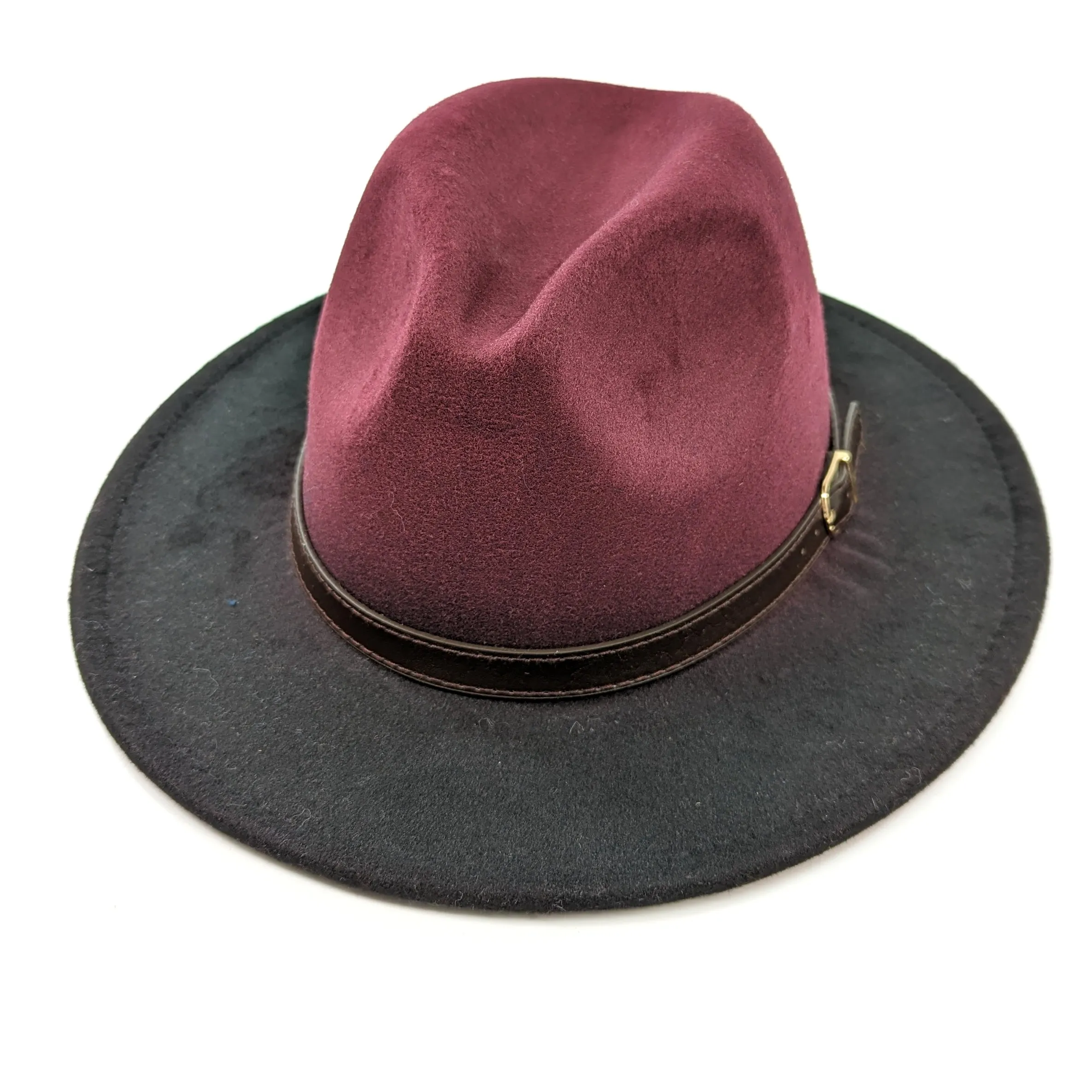 Two Tone Fedora Hat- Maroon / Black