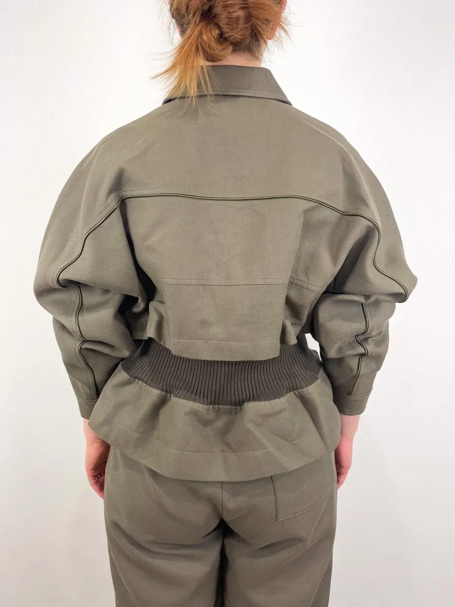 Utility Ribbed Jacket w/Satin Piping in Army