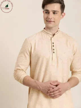 VASTRAMAY Men's Beige Cotton Short Kurta