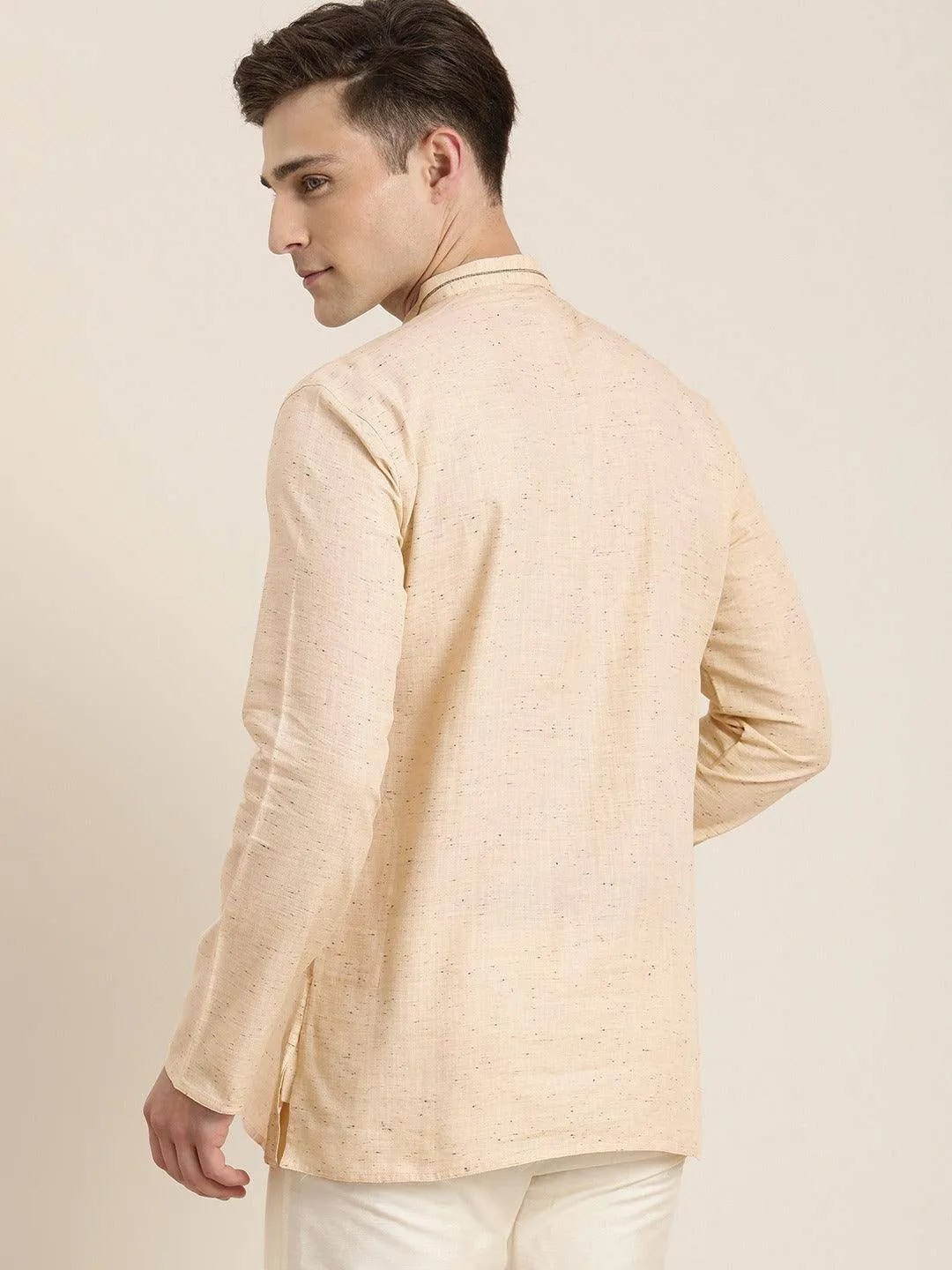 VASTRAMAY Men's Beige Cotton Short Kurta