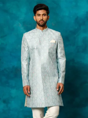 VASTRAMAY Men's Mint Green Pastel Embroidered Sherwani Only Top