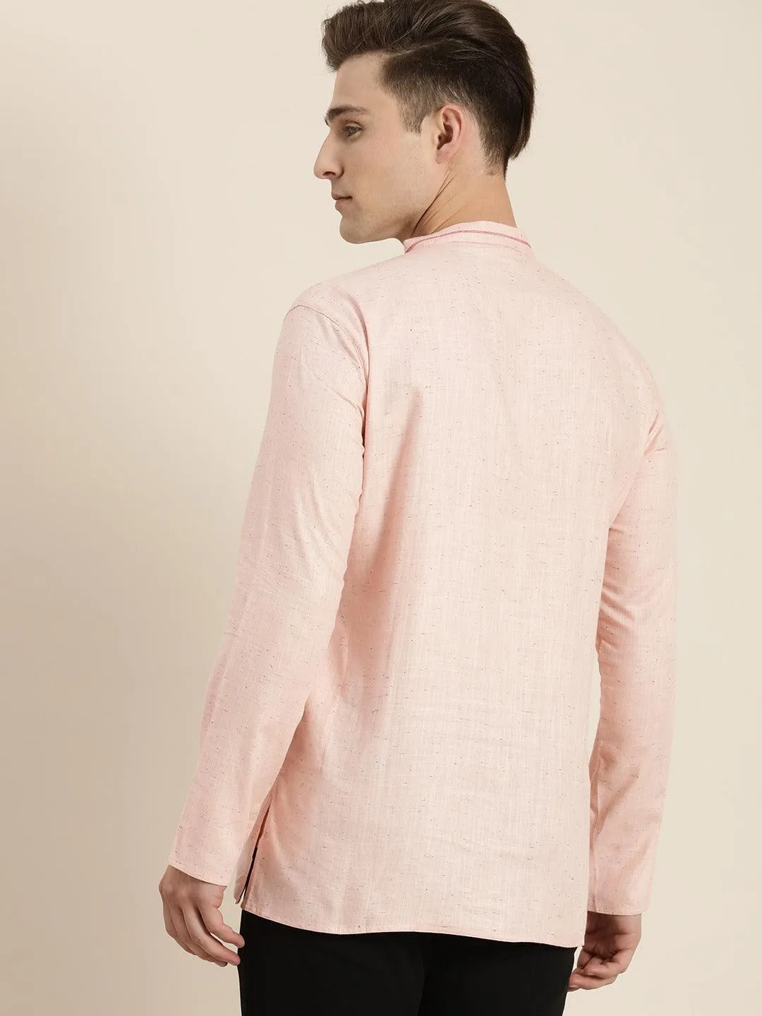 VASTRAMAY Men's Pink Cotton Short Kurta