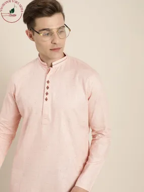 Vastramay Men's Pink Pure Cotton Short Kurta