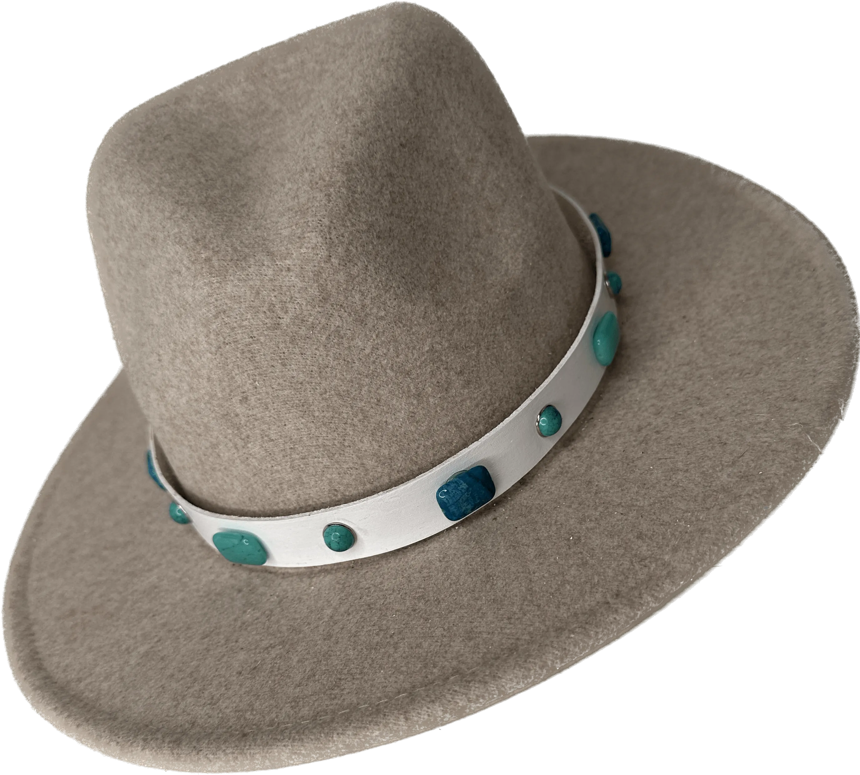 White Leather Hat Band With Turquoise Gemstones