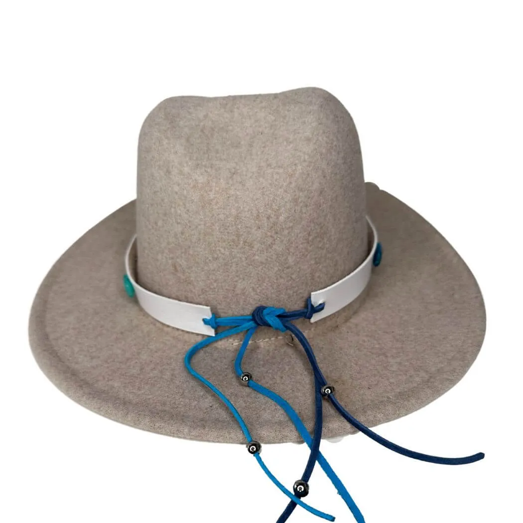 White Leather Hat Band With Turquoise Gemstones