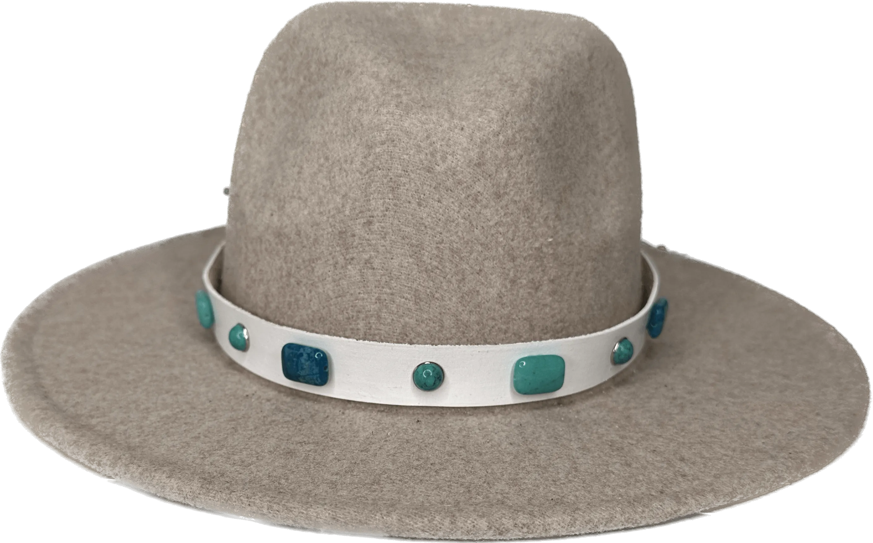 White Leather Hat Band With Turquoise Gemstones