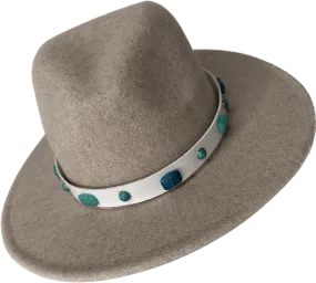 White Leather Hat Band With Turquoise Gemstones