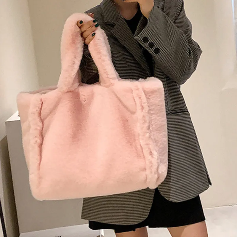 Winter Plush Handbag Totes Women Shoulder Bag