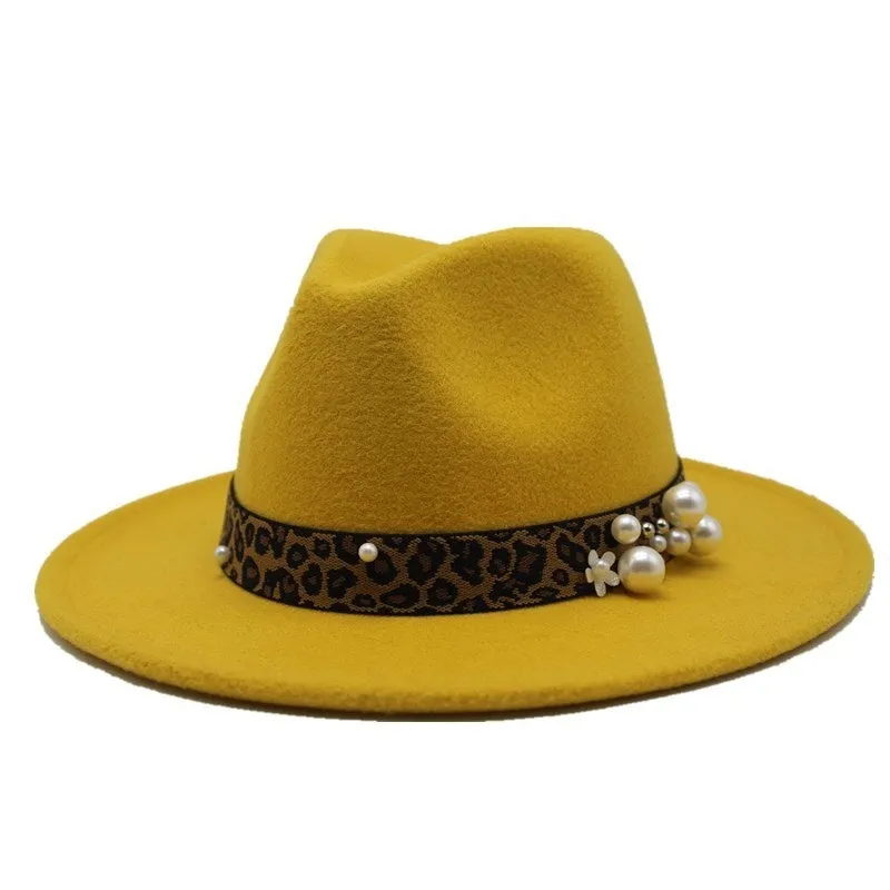 Winter wool Fedoras For Women Wide Brim Felt Hat