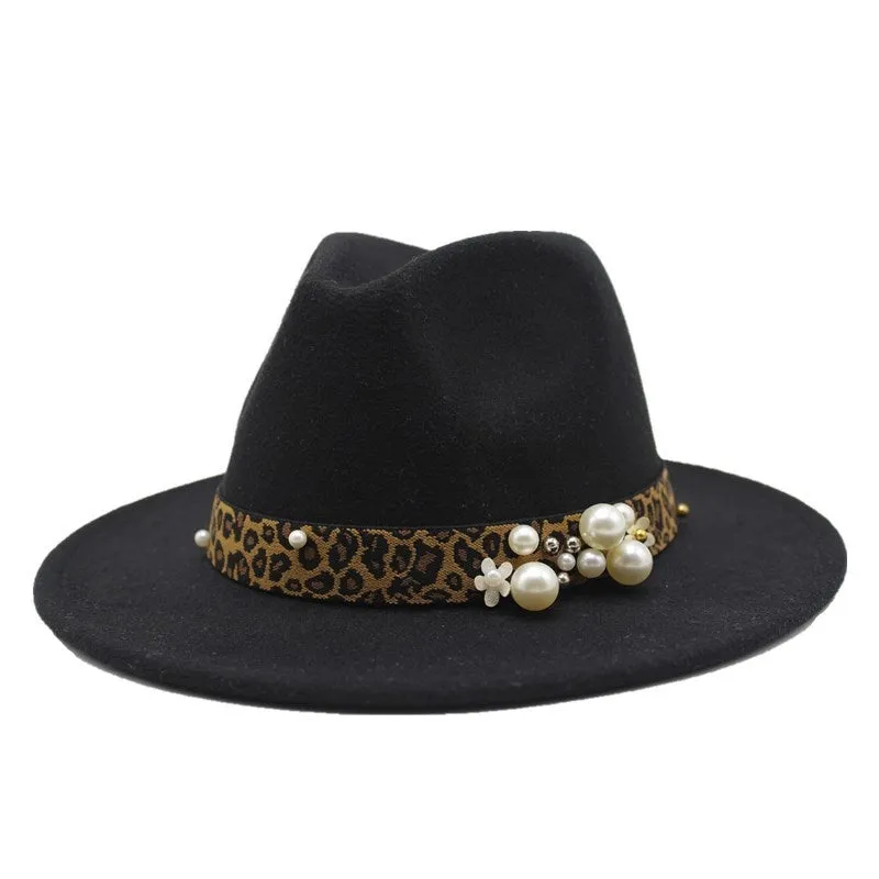 Winter wool Fedoras For Women Wide Brim Felt Hat