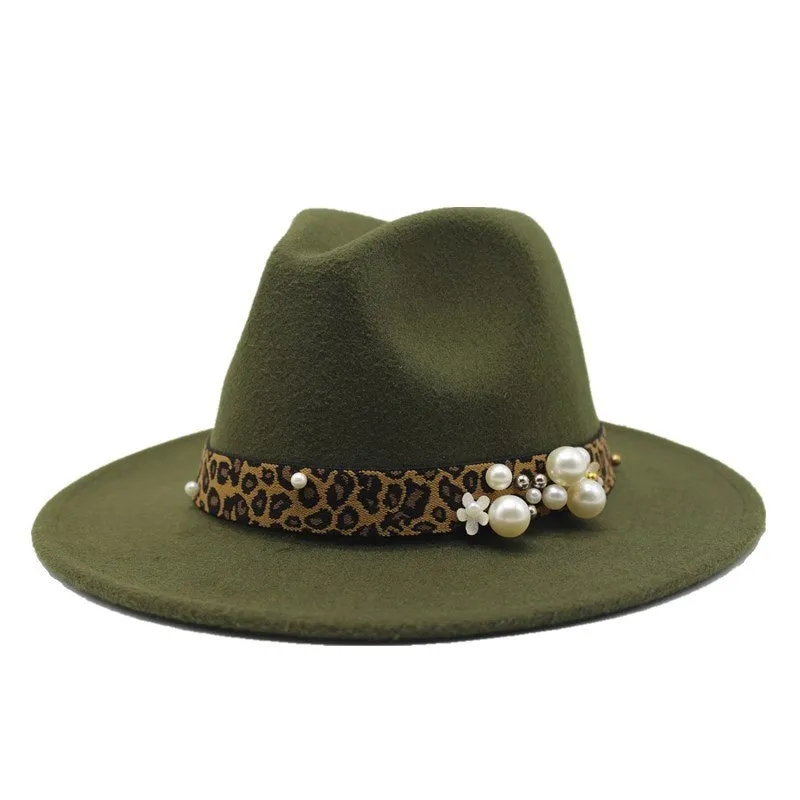 Winter wool Fedoras For Women Wide Brim Felt Hat