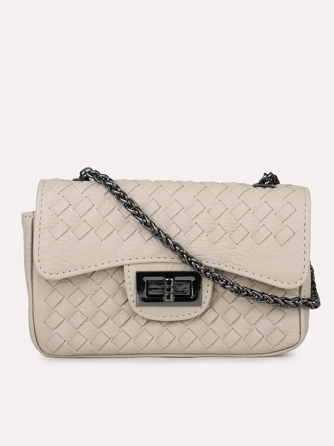 Women Beige Textured PU Sling Bag