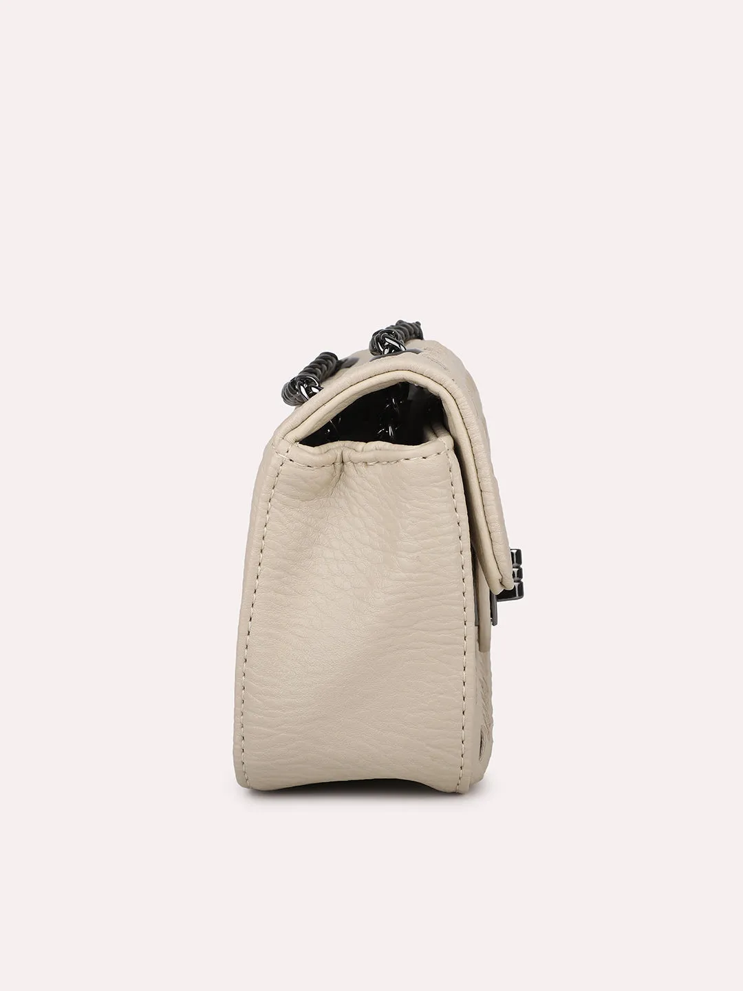 Women Beige Textured PU Sling Bag