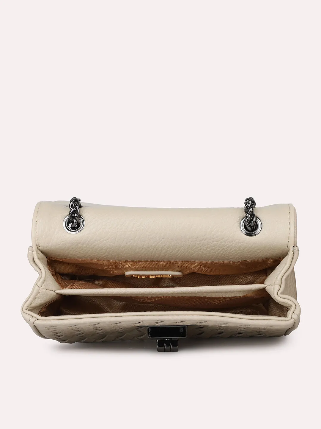 Women Beige Textured PU Sling Bag