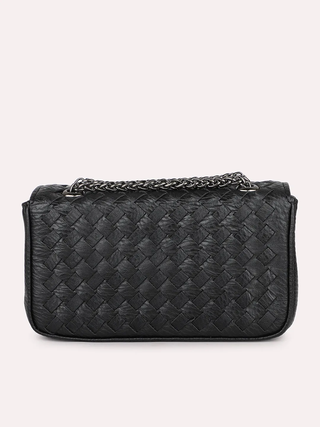 Women Black Textured PU Sling Bag