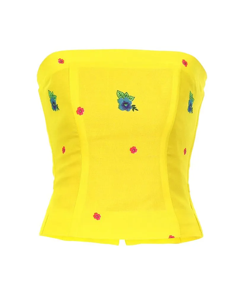 Yellow Straight Corset small flower print