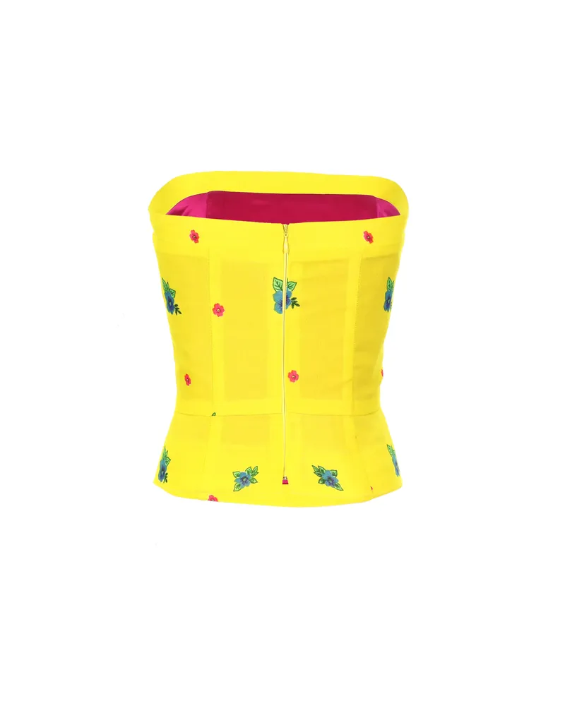 Yellow Straight Corset small flower print