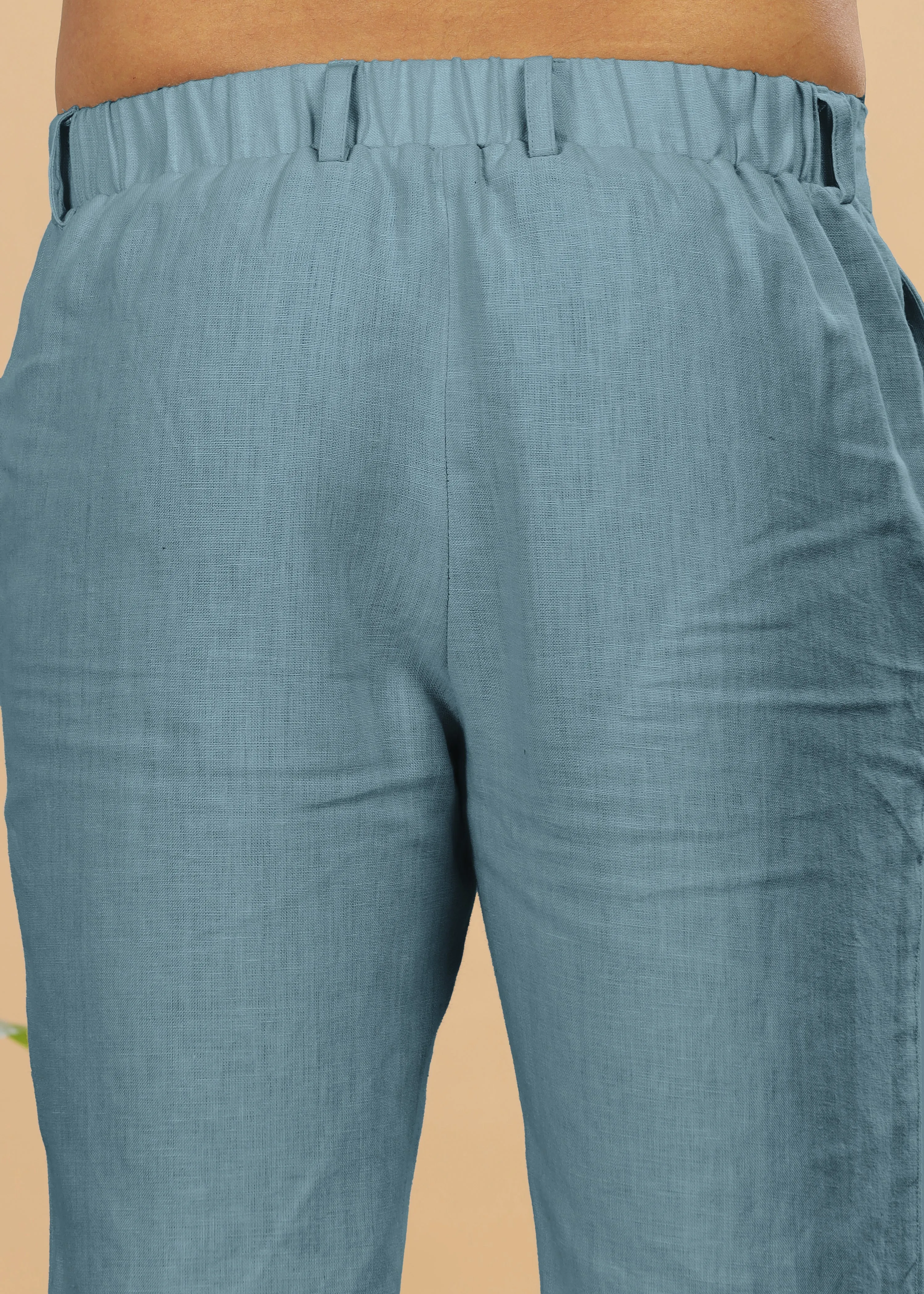 Zen Relaxed Elastic Pure Linen Trousers - Light Blue Grey